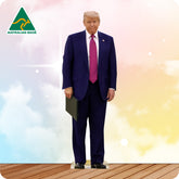 Person in a suit with a 'Made in Australia' label on a colorful background